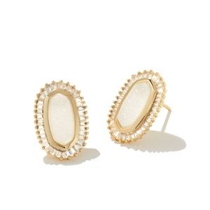 Kendra Scott Baguette Ellie Stud Earrings in Gold Iridescent Drusy; New, Unused